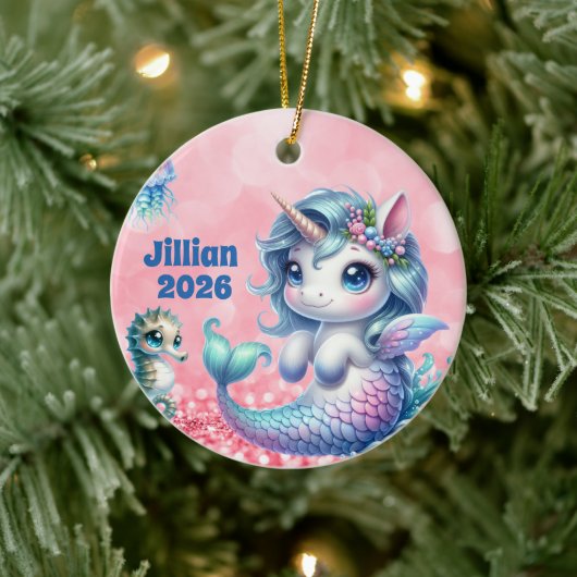 Personalized Child Name Unicorn Ornament セラミックオーナメント (ツリー)
