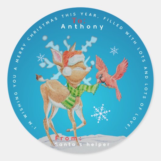 Personalized Children's Christmas Stickers  ラウンドシール (正面)