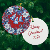 Personalized Chinoiserie Blue White Wreath Bells セラミックオーナメント