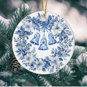 Personalized Chinoiserie Blue White Wreath Bells セラミックオーナメント