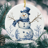 Personalized Chinoiserie Blue White Wreath Bells セラミックオーナメント