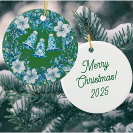 Personalized Chinoiserie Blue White Wreath Bells セラミックオーナメント
