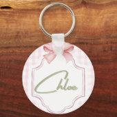 Personalized Chloe Baby Girl Nursery Bow&Gingham キーホルダー (正面)