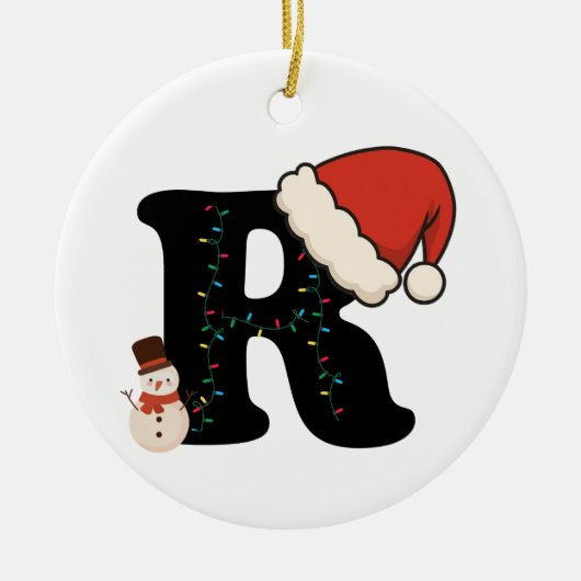 Personalized Christmas Alphabet R セラミックオーナメント (正面)