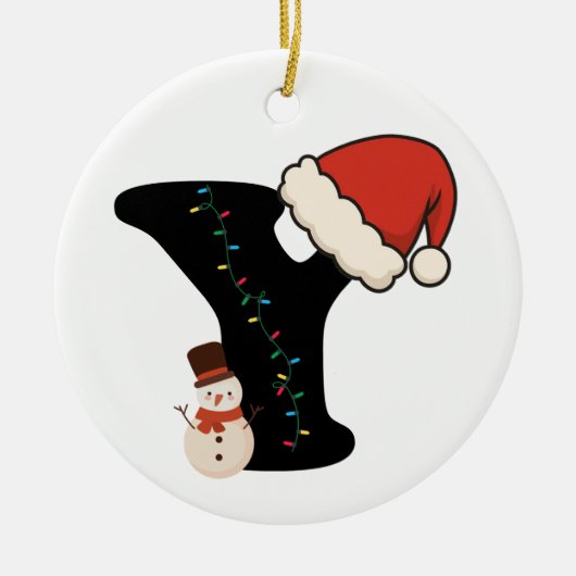 Personalized Christmas Alphabet Y セラミックオーナメント (正面)