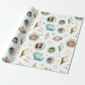 Personalized Christmas Aqua Gold Photo Ornament ラッピングペーパー (アンロールド)