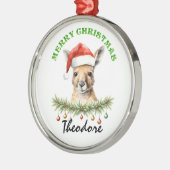 Personalized Christmas Aussie Animals Kangaroo メタルオーナメント (左)