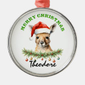 Personalized Christmas Aussie Animals Kangaroo メタルオーナメント (正面)