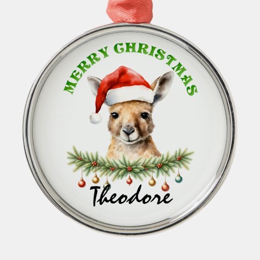 Personalized Christmas Aussie Animals Kangaroo メタルオーナメント (正面)