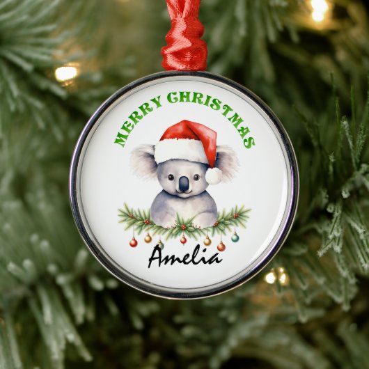Personalized Christmas Aussie Animals Koala メタルオーナメント (ツリー)