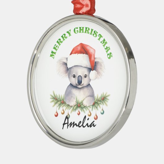 Personalized Christmas Aussie Animals Koala メタルオーナメント (左)