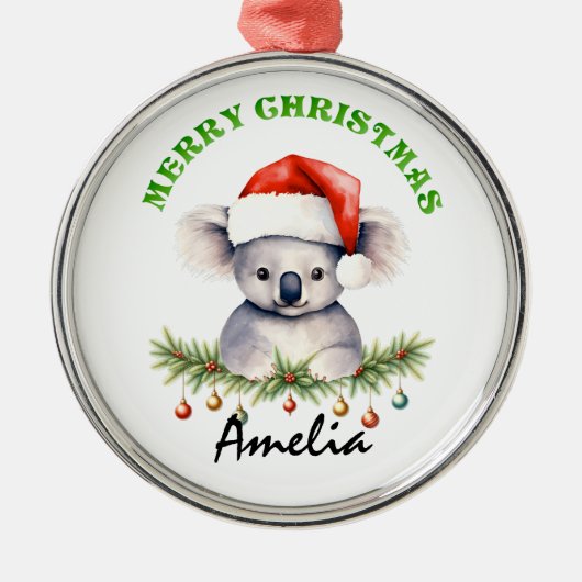 Personalized Christmas Aussie Animals Koala メタルオーナメント (正面)