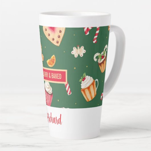 Personalized Christmas Baking Pattern カフェラテマグ (右アングル)