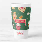 Personalized Christmas Baking Pattern カフェラテマグ (正面)