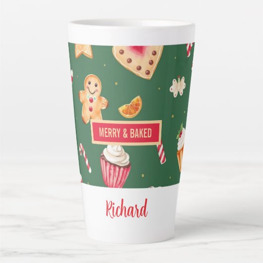 Personalized Christmas Baking Pattern カフェラテマグ (正面)