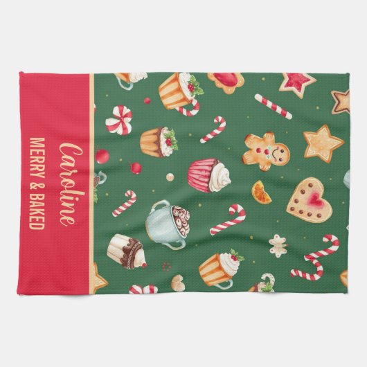 Personalized Christmas Baking Pattern キッチンタオル (横)