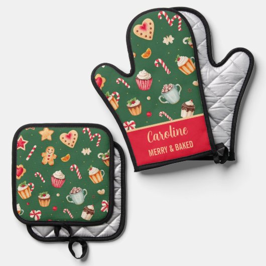 Personalized Christmas Baking Pattern 鍋つかみ&鍋敷きセット (正面/裏面)