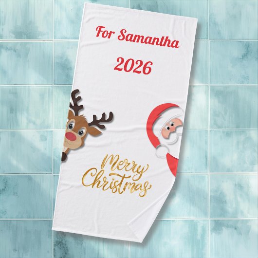 Personalized Christmas Bath Towel - Santa Design  バスタオル