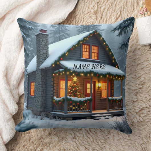 Personalized Christmas Cabin 2 クッション (ブランケット)
