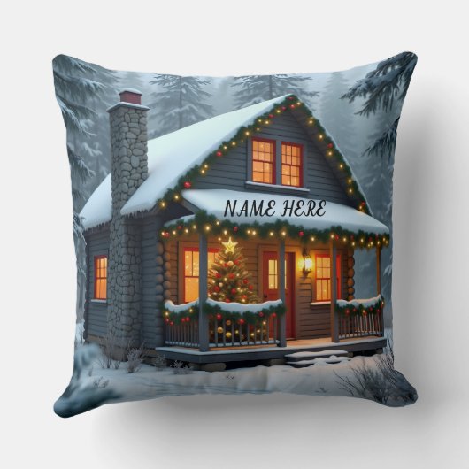 Personalized Christmas Cabin 2 クッション (裏面)