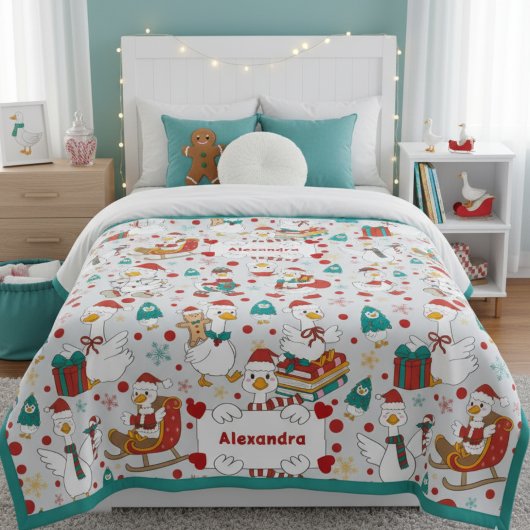 Personalized Christmas Cute Goose Name シェルパブランケット