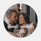 Personalized Christmas Family Custom Photo Text ガラスオーナメント (裏面)
