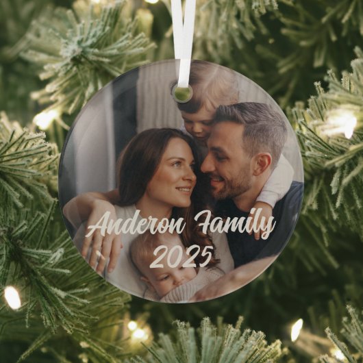 Personalized Christmas Family Custom Photo Text ガラスオーナメント (インサイチュ)