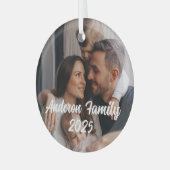 Personalized Christmas Family Custom Photo Text ガラスオーナメント (正面左)