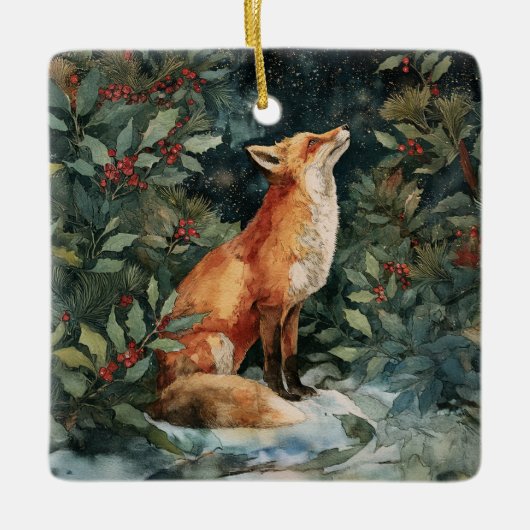 Personalized Christmas Fox Festive Ornament  セラミックオーナメント (正面)
