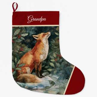 Personalized Christmas Fox Stocking, Festive ラージクリスマスストッキング