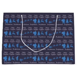 Personalized Christmas Gift Bag - Silhouette Santa ラージペーパーバッグ