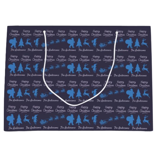 Personalized Christmas Gift Bag - Silhouette Santa ラージペーパーバッグ (正面)