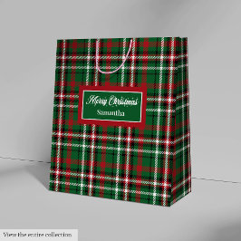 Personalized Christmas Gift Bags Tartan Monogram ミディアムペーパーバッグ