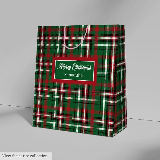 Personalized Christmas Gift Bags Tartan Monogram ミディアムペーパーバッグ