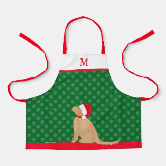 Personalized Christmas Golden Santa Dog Apron エプロン (正面)