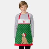Personalized Christmas Golden Santa Dog Apron エプロン (着用した状態)