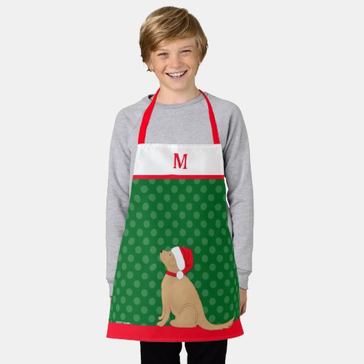 Personalized Christmas Golden Santa Dog Apron エプロン (着用した状態)