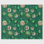Personalized Christmas Green Gold Photo Ornament ラッピングペーパー (フラット)