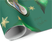 Personalized Christmas Green Gold Photo Ornament ラッピングペーパー (ロールコーナー)