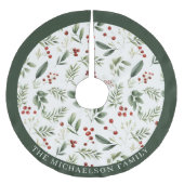 Personalized Christmas Greenery & Red Berries ブラッシュドポリエステルツリースカート (正面)