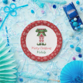 Personalized Christmas Holiday Elf Feet Snowflakes ペーパープレート (パーティー)