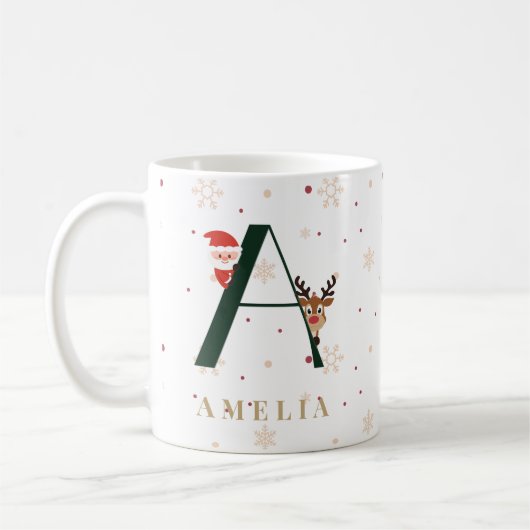 Personalized Christmas Monogram A Mug コーヒーマグカップ (左)