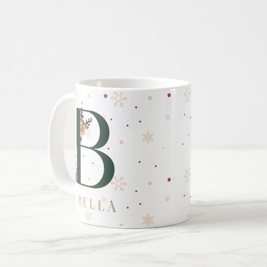 Personalized Christmas Monogram B Mug コーヒーマグカップ (正面左)