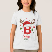 Personalized Christmas Monogram B Santa Hat トライブレンドＴシャツ (正面)