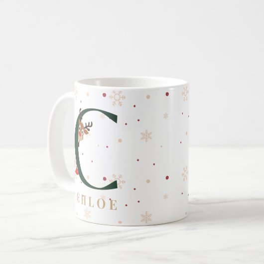 Personalized Christmas Monogram C Mug コーヒーマグカップ (正面左)