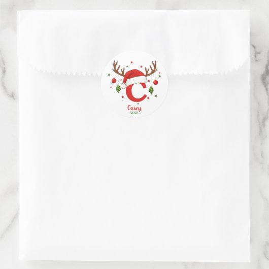 Personalized Christmas Monogram C Santa Hat ラウンドシール (バッグ)