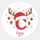 Personalized Christmas Monogram C Santa Hat ラウンドシール (正面)