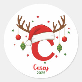 Personalized Christmas Monogram C Santa Hat ラウンドシール