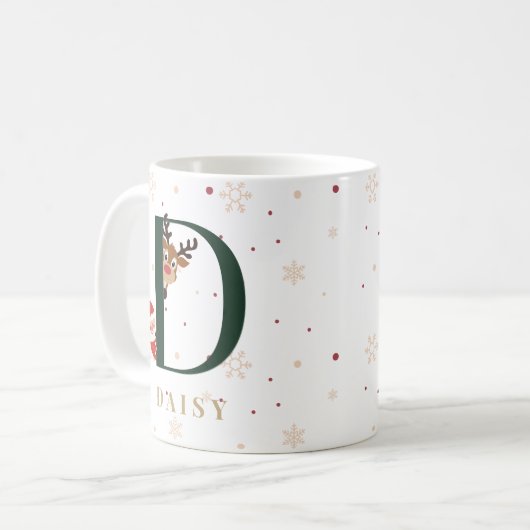 Personalized Christmas Monogram D Mug コーヒーマグカップ (正面左)