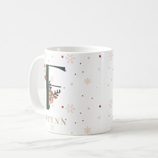 Personalized Christmas Monogram F Mug コーヒーマグカップ (正面左)